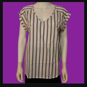 3/$30 SHE & SKY Anthropologie Navy Blue Stripe High-Low Blouse